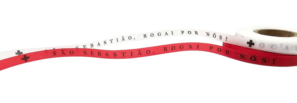 SÃO SEBASTIÃO, ROGAI POR NÓS! 1000 FITAS CORTADAS. COR VERMELHO.